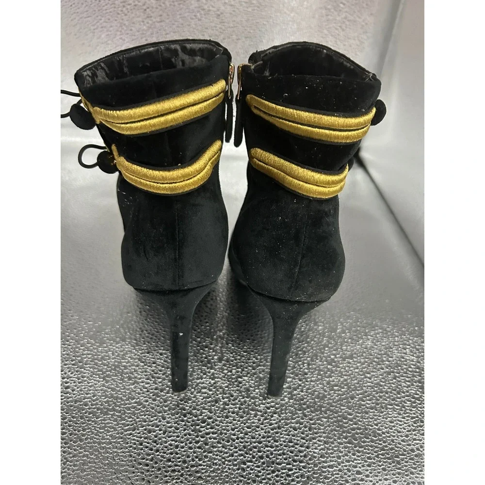 Black Velvet Ankle‎ Boots Gold Military Trim Pointed Toe Stiletto Heel Booties